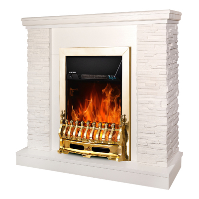 Electric fireplace Rock & Galileo gold, 903x980x300 mm, 2000W, Thermostat, 5 flame brightness levels, Timer
