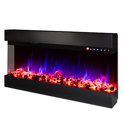 Dalas 3D recessed and wall mounted electric fireplace, 484x930x200 mm, 1500W, 30 color combinations, Thermostat, Logs and crystals