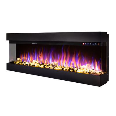 Dalas maxi 3D recessed and wall mounted electric fireplace, 484x1270x200 mm, 1500W, 30 color combinations, Thermostat, Logs and crystals