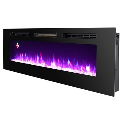 Hermes Multicolor recessed and wall mounted electric fireplace, 465x1270x121 mm, 1500W, over 100 color combinations, Thermostat, Logs and crystals